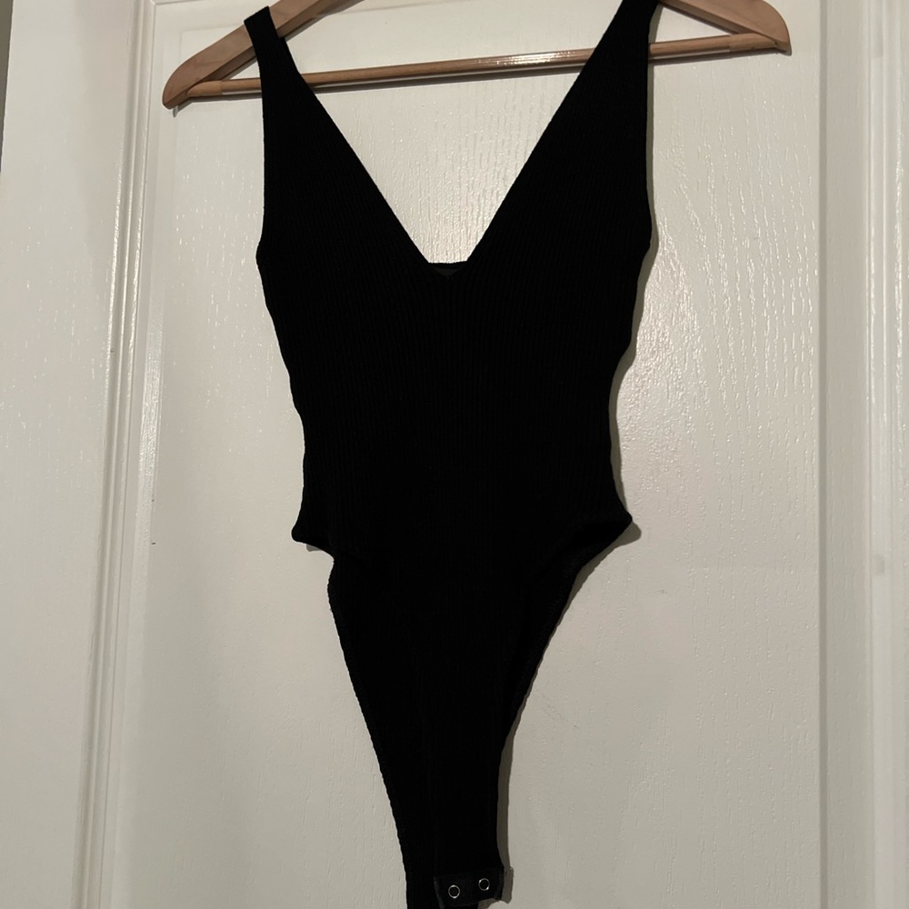 Reformation Black Ribbed Bodysuit